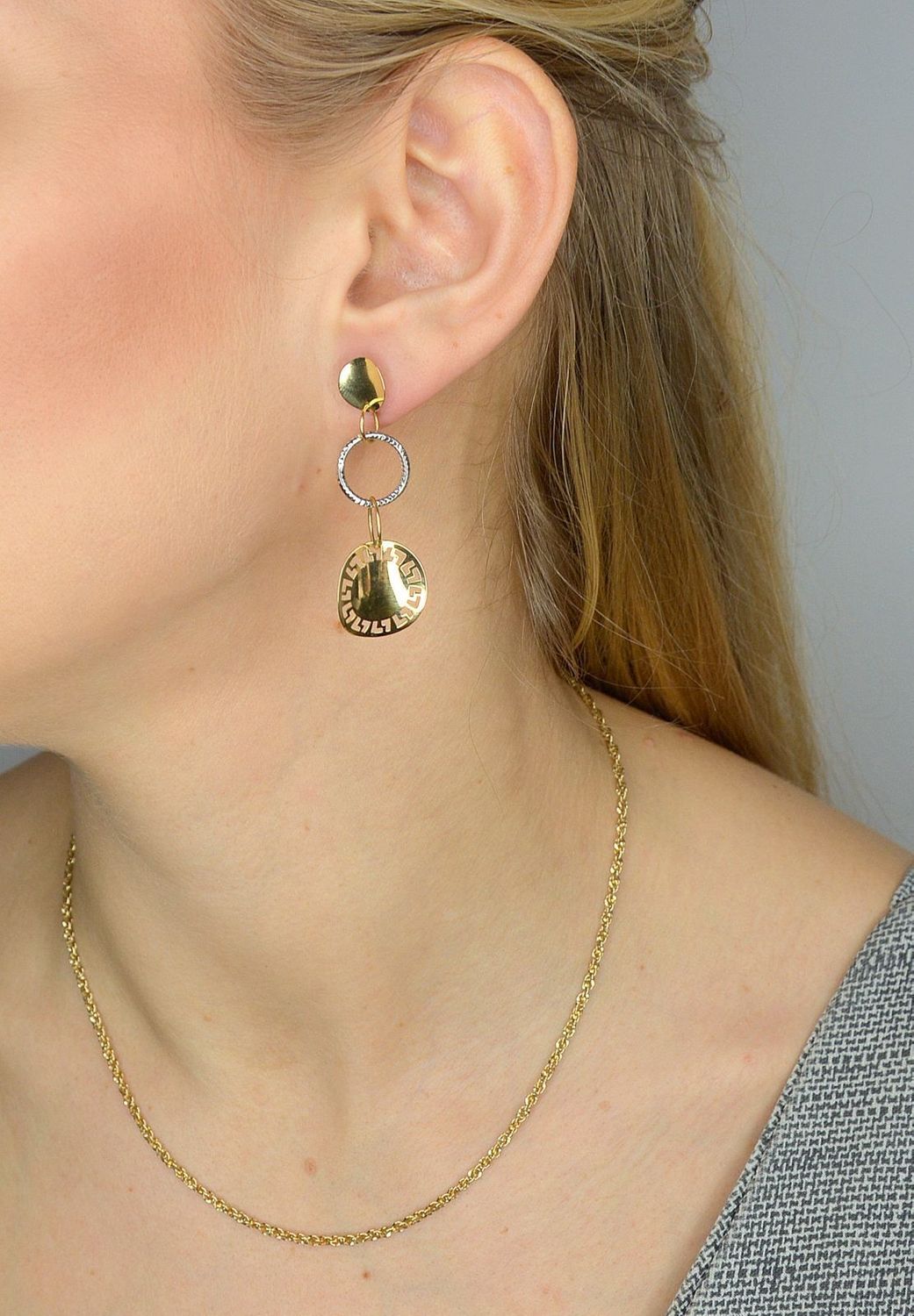 Złote kolczyki 585 wisząca droga grecka KL 875A.jpg